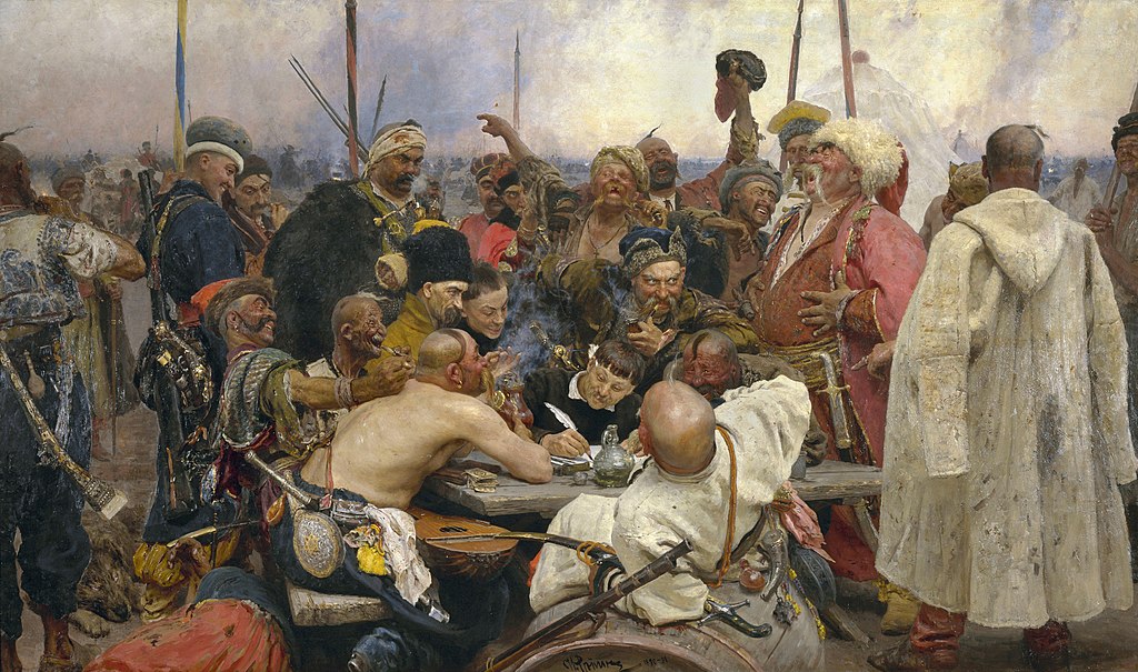 "Zaporozhian Cossacks write to the Sultan of Turkey" by Ilya Repin (1844–1930)